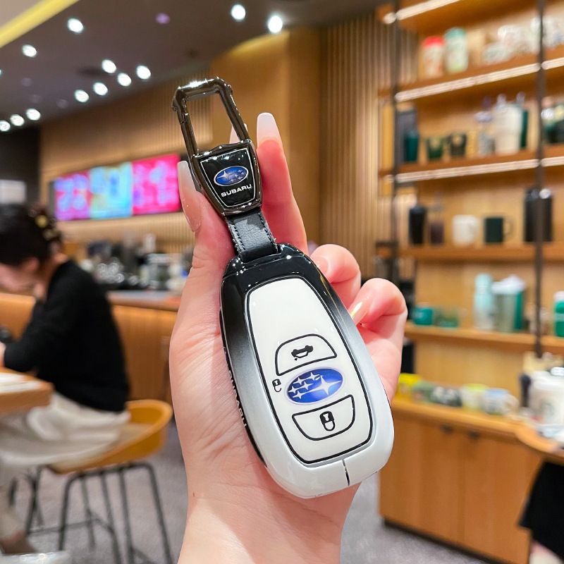 Leading xuan Subaru Key Case Zinc Alloy Standard Gradient black and white single bag + white leather rope buckle