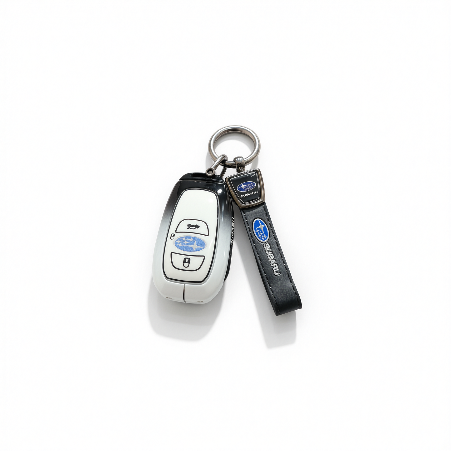 Leading xuan Subaru Key Case Zinc Alloy Standard Gradient black and white single bag + black leather rope buckle