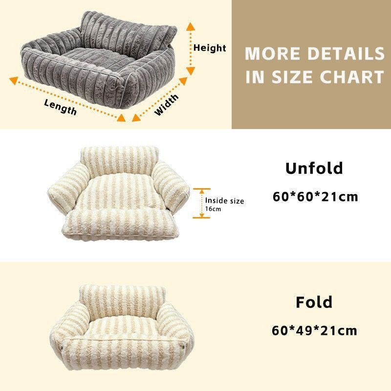 Cozy Foldable Pet Sofa Bed with Plush Sherpa Fleece – A Portable, Warm Retreat for Cats and Small Dogs Perfect for Nap Time, Travel, and Living Room Lounging (Beige)