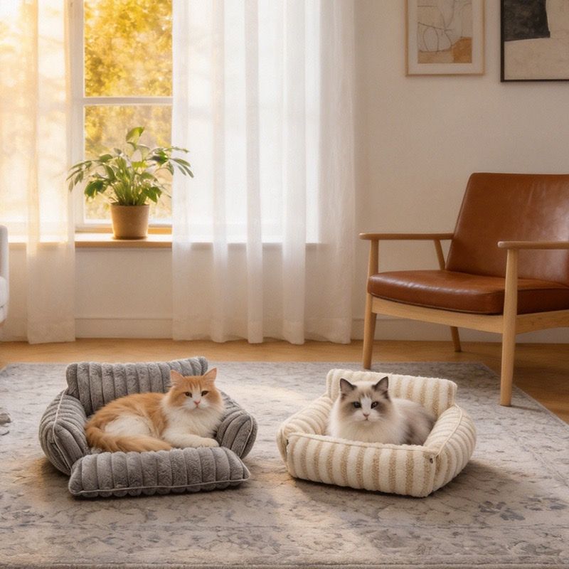 Cozy Foldable Pet Sofa Bed with Plush Sherpa Fleece – A Portable, Warm Retreat for Cats and Small Dogs Perfect for Nap Time, Travel, and Living Room Lounging (Beige)