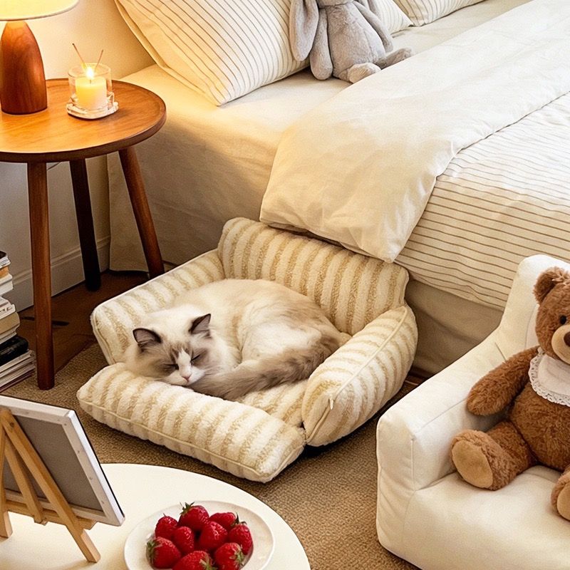 Cozy Foldable Pet Sofa Bed with Plush Sherpa Fleece – A Portable, Warm Retreat for Cats and Small Dogs Perfect for Nap Time, Travel, and Living Room Lounging (Grey)