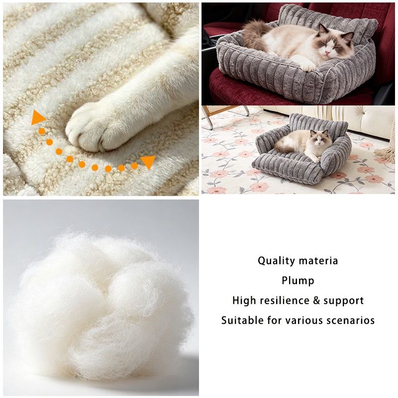 Cozy Foldable Pet Sofa Bed with Plush Sherpa Fleece – A Portable, Warm Retreat for Cats and Small Dogs Perfect for Nap Time, Travel, and Living Room Lounging (Grey)