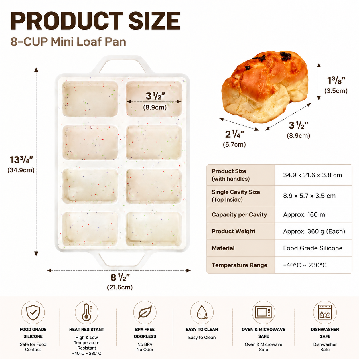8-Cavity Mini Loaf Pan, Non-Stick Silicone Bread Mold with Sturdy Stainless Steel Frame – Perfect for Baking Individual Breads, Snack Cakes, and Sweet Treats at Home (1PCS)