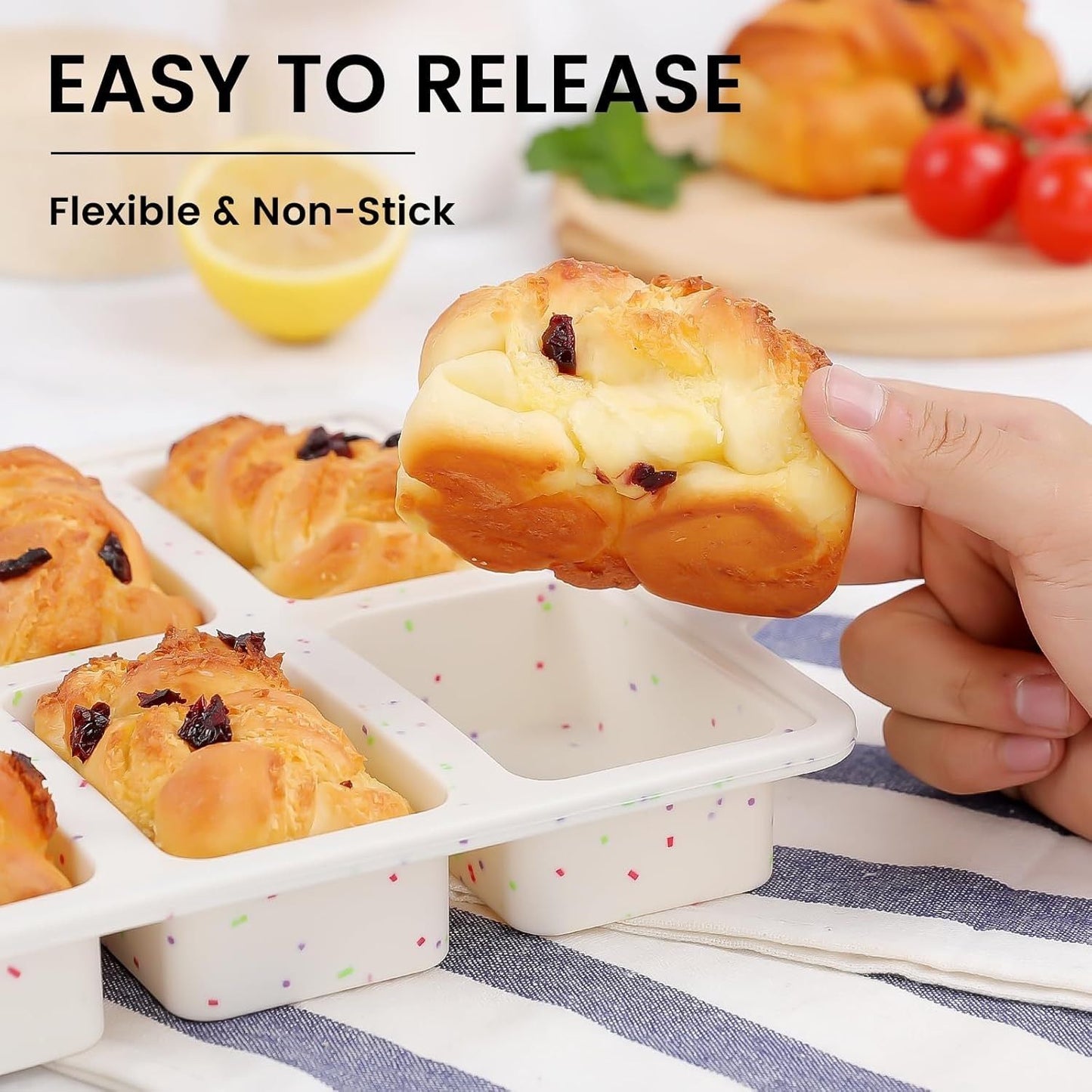 8-Cavity Mini Loaf Pan, Non-Stick Silicone Bread Mold with Sturdy Stainless Steel Frame – Perfect for Baking Individual Breads, Snack Cakes, and Sweet Treats at Home (1PCS)