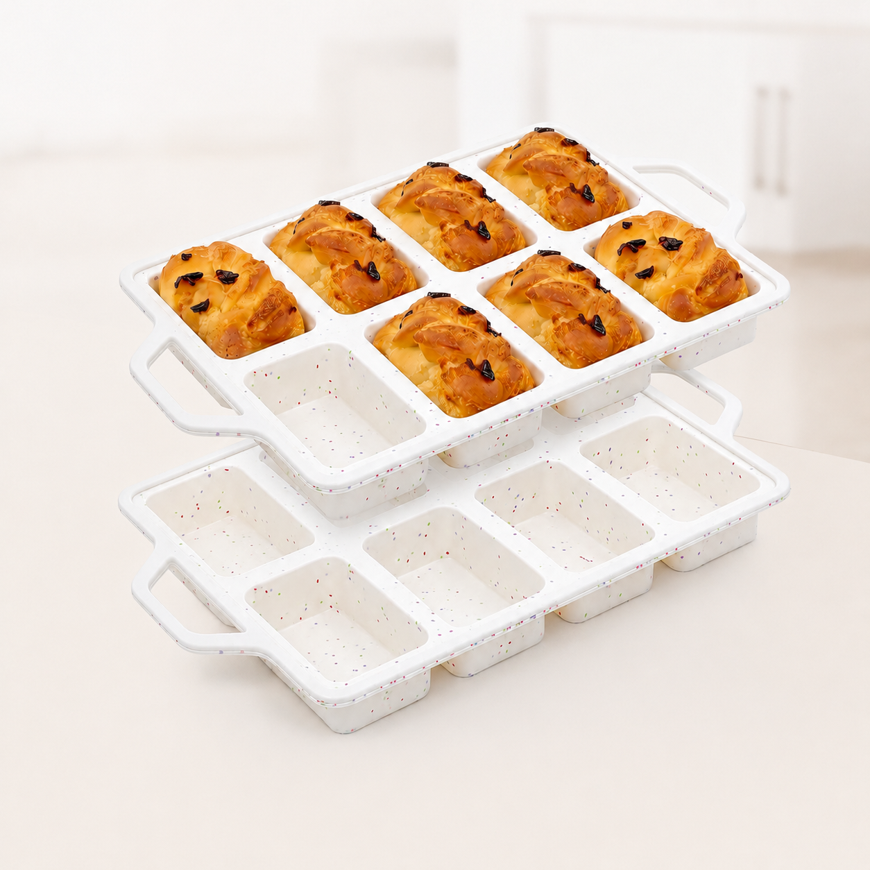 8-Cavity Mini Loaf Pan, Non-Stick Silicone Bread Mold with Sturdy Stainless Steel Frame – Perfect for Baking Individual Breads, Snack Cakes, and Sweet Treats at Home (2PCS)