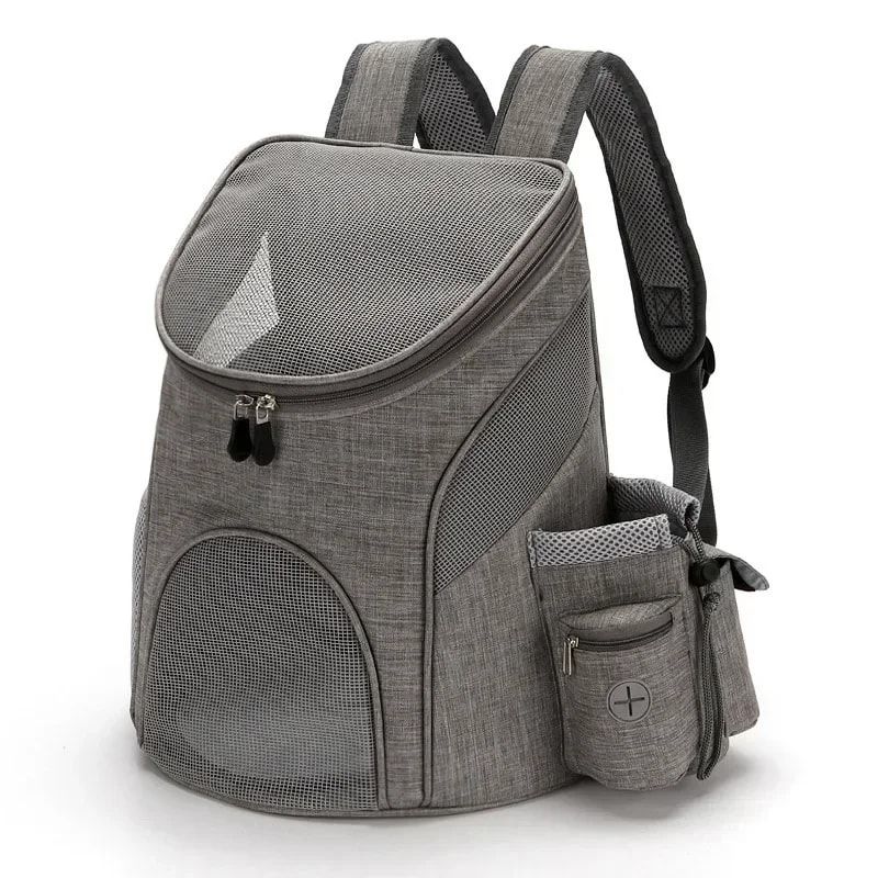 Comfortable hands-free pet carrier backpack with breathable mesh panels and padded shoulder straps, perfect for carrying small dogs and cats on walks, travel, and outdoor adventures while keeping your furry friend close and secure. (L, Grey)