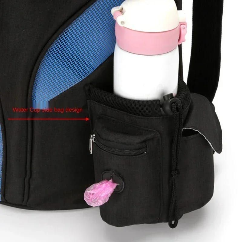 Comfortable hands-free pet carrier backpack with breathable mesh panels and padded shoulder straps, perfect for carrying small dogs and cats on walks, travel, and outdoor adventures while keeping your furry friend close and secure. (S, Black&Red)