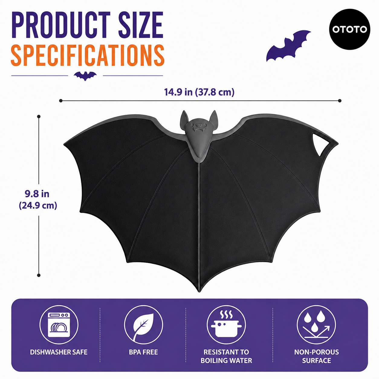 Halloween Bat-Shaped Silicone Cutting Board: Flexible, Heat-Resistant, and Perfect for Spooky Kitchen Prep and Festive Serving (Black)