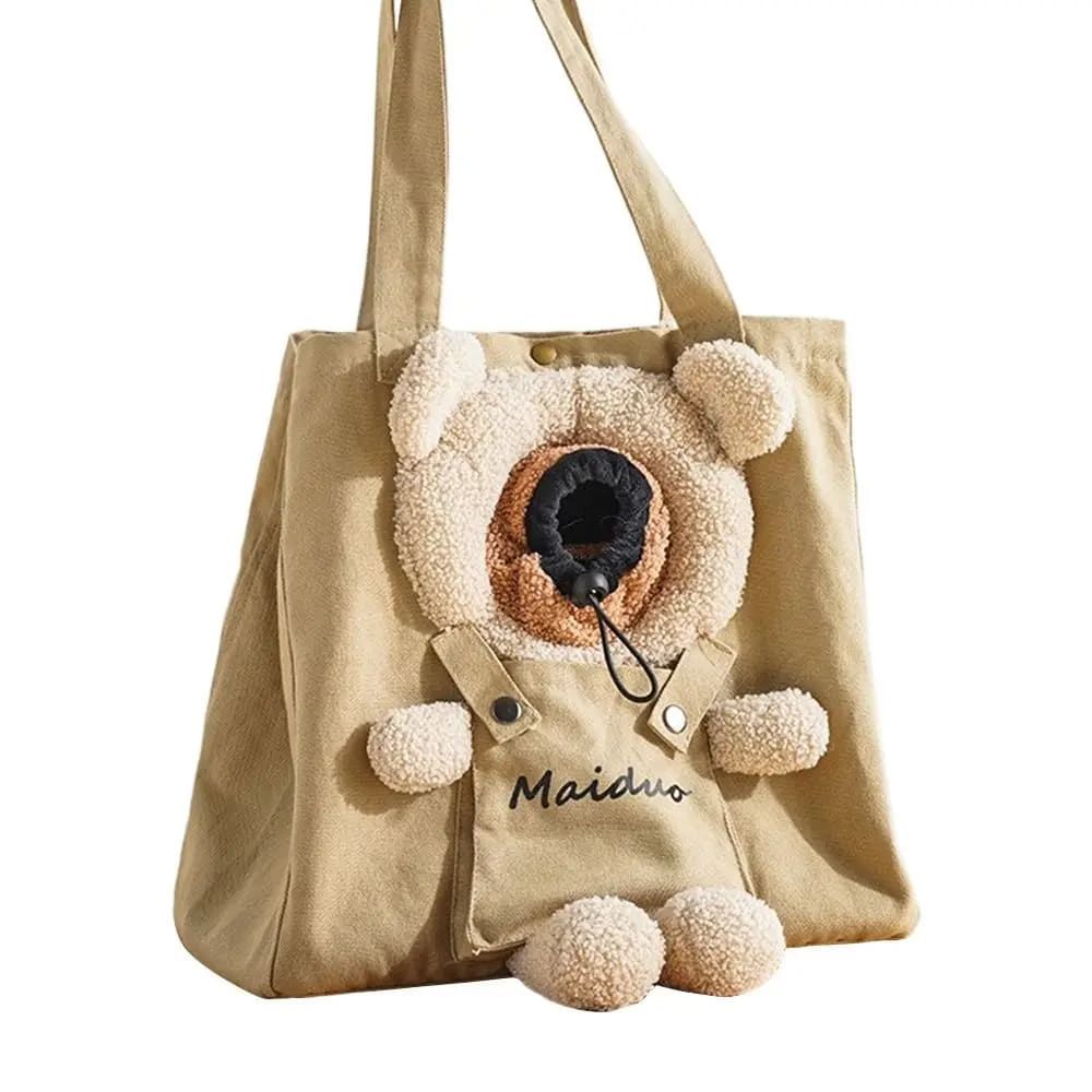 Adorable Bear-Shaped Pet Carrier Tote Bag – Lightweight, Breathable, and Portable Shoulder Bag for Cats and Small Dogs, Perfect for All-Season Daily Outings, Shopping, and Short Trips (LightGrey)