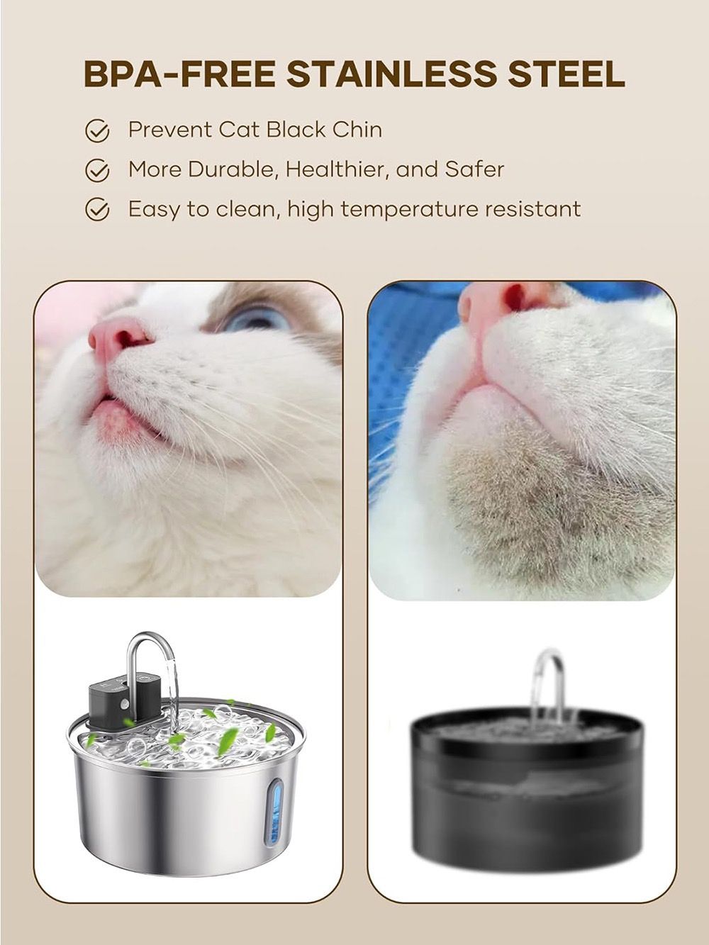 Wireless Pet Water Fountain for Cats and Small Dogs, 304 Stainless Steel, 3.2L Capacity, Rechargeable Battery, Three Flow Modes, Low Noise, Easy to Clean (D2)
