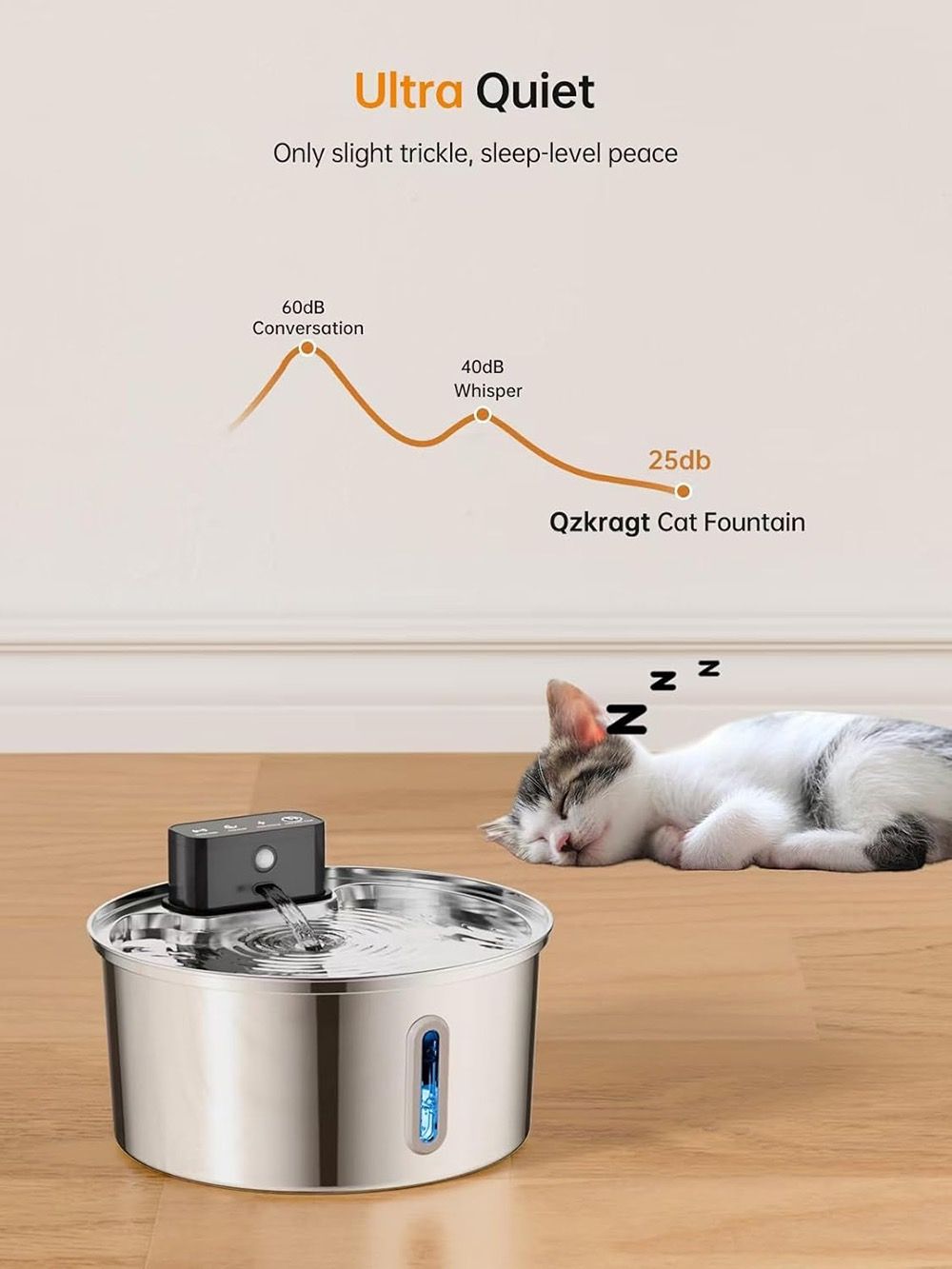 Wireless Pet Water Fountain for Cats and Small Dogs, 304 Stainless Steel, 3.2L Capacity, Rechargeable Battery, Three Flow Modes, Low Noise, Easy to Clean (D3)
