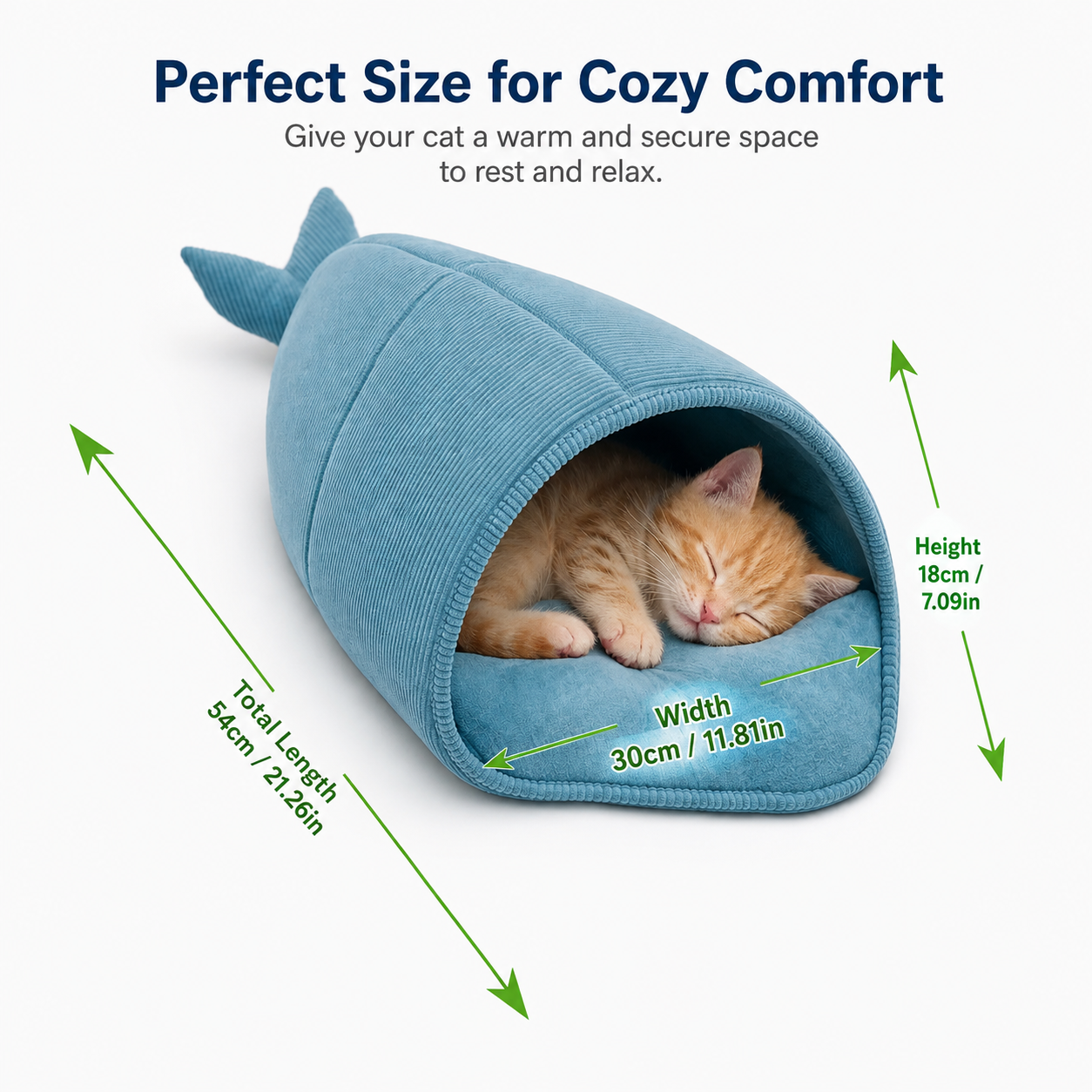 Cozy Whale-Shaped Semi-Enclosed Cat Bed, Plush Corduroy Pet Hideaway & Nap Sack – Soft, Washable, and Perfect for Year-Round Snuggling, Playing, or Peaceful Privacy in Any Living Space (Cyan)