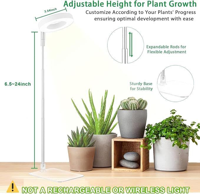 Full Spectrum LED Plant Grow Light with Telescopic Stand, Angel Ring Design, Dimmable Timer & Multi-Mode for Indoor Potted Plants, Succulents, and Home Desktop Decor (3PCS, Warm White Light (Black+Black Base))