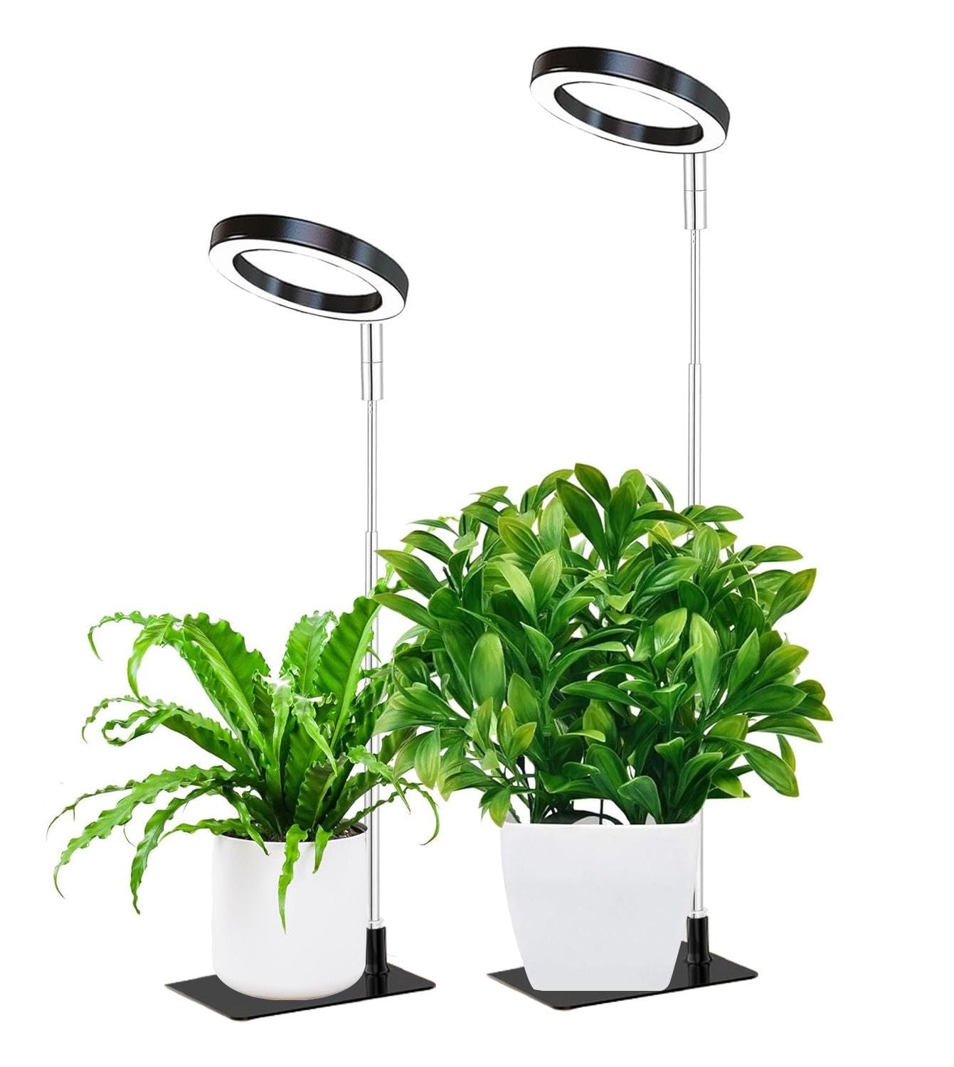 Full Spectrum LED Plant Grow Light with Telescopic Stand, Angel Ring Design, Dimmable Timer & Multi-Mode for Indoor Potted Plants, Succulents, and Home Desktop Decor (3PCS, Warm White Light (Black+Black Base))