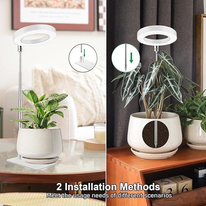 Full Spectrum LED Plant Grow Light with Telescopic Stand, Angel Ring Design, Dimmable Timer & Multi-Mode for Indoor Potted Plants, Succulents, and Home Desktop Decor (3PCS, Red Blue Light（Black+Black Base）)