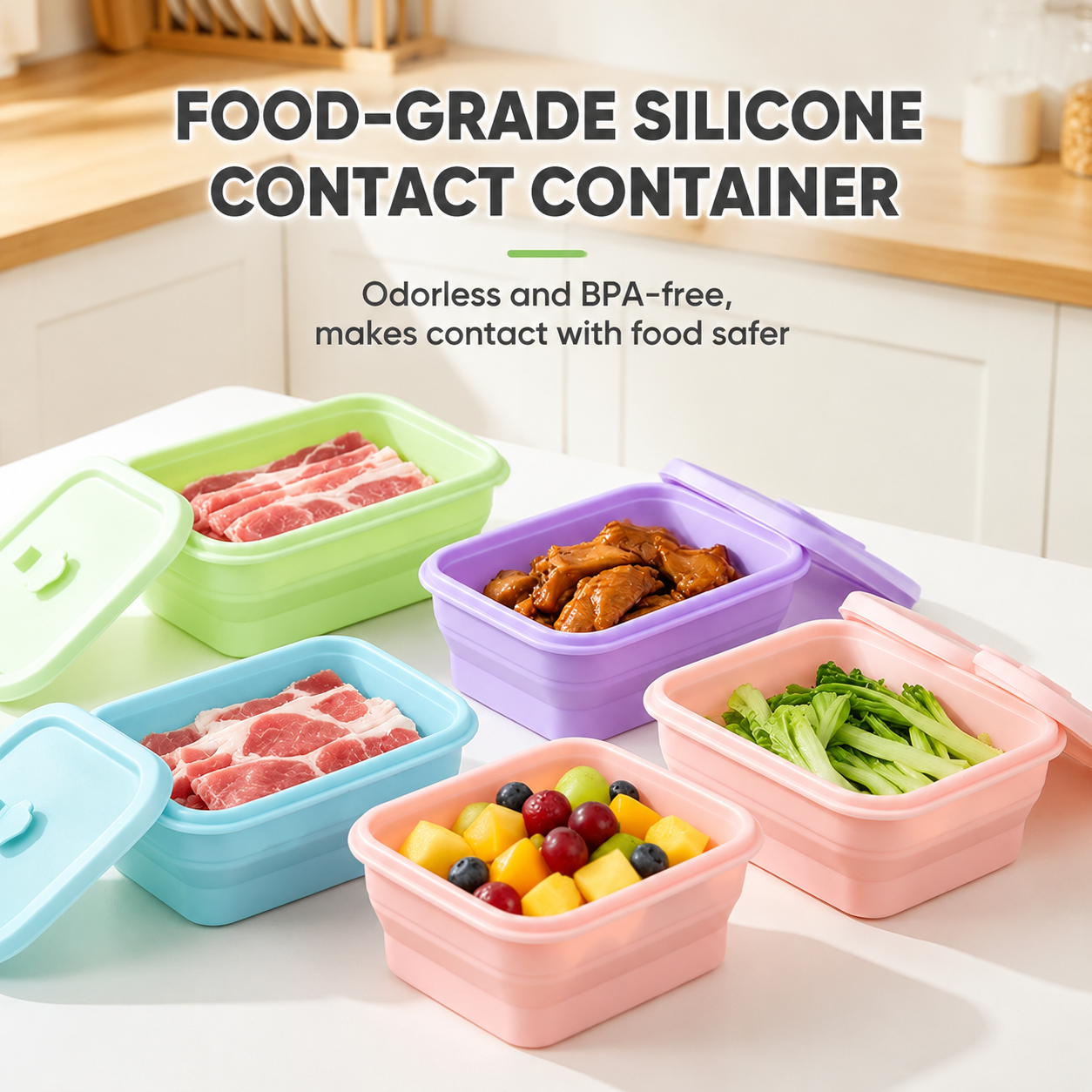 Collapsible Food-Grade Silicone Storage Container with Leakproof Lid, Built-in Date Dial and Steam Vent - Reusable, Microwave-Safe, Freezer-Ready, Perfect for Meal Prep, Leftovers, Picnics and Everyday Freshness (Green（Round）, 1500ml)