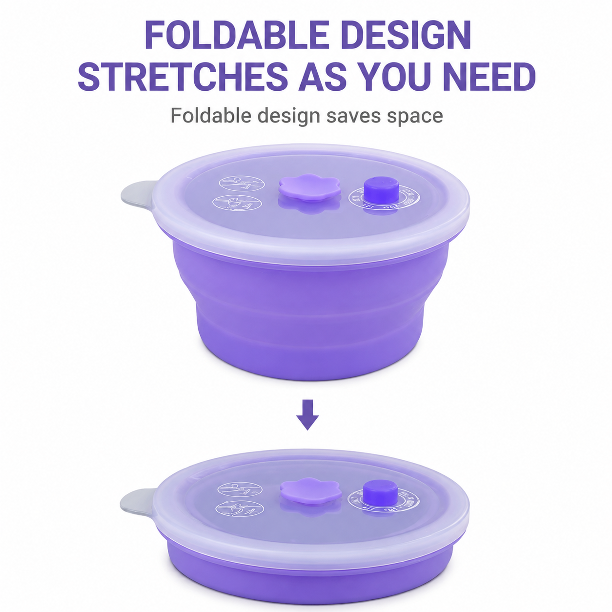 Collapsible Food-Grade Silicone Storage Container with Leakproof Lid, Built-in Date Dial and Steam Vent - Reusable, Microwave-Safe, Freezer-Ready, Perfect for Meal Prep, Leftovers, Picnics and Everyday Freshness (Purple（Round）, 1000ml)
