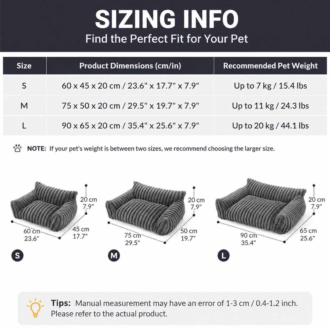 Luxurious Faux Rabbit Fur Plush Pet Sofa Bed with Bolster Sides, Removable Washable Cover and Deep Cushion for Cats and Small Dogs Seeking Ultimate Napping Comfort (S（60*45*20cm）, Grey)