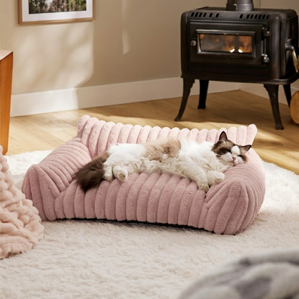 Luxurious Faux Rabbit Fur Plush Pet Sofa Bed with Bolster Sides, Removable Washable Cover and Deep Cushion for Cats and Small Dogs Seeking Ultimate Napping Comfort (S（60*45*20cm）, Grey)