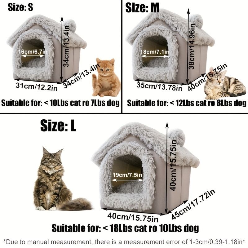 Plush Pet House with Detachable Cushion – Cozy, Warm, and Stylish Indoor Cat or Small Dog Bed – Soft Faux Fur Hideaway with Doorway – Perfect for Year-Round Comfort and Relaxation (L, Grey)
