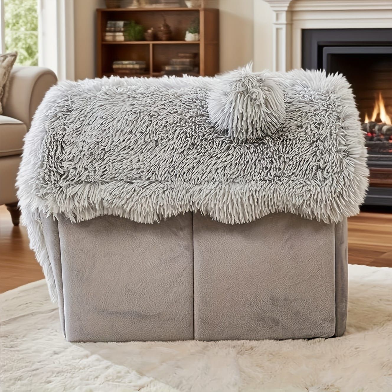 Plush Pet House with Detachable Cushion – Cozy, Warm, and Stylish Indoor Cat or Small Dog Bed – Soft Faux Fur Hideaway with Doorway – Perfect for Year-Round Comfort and Relaxation (L, Grey)