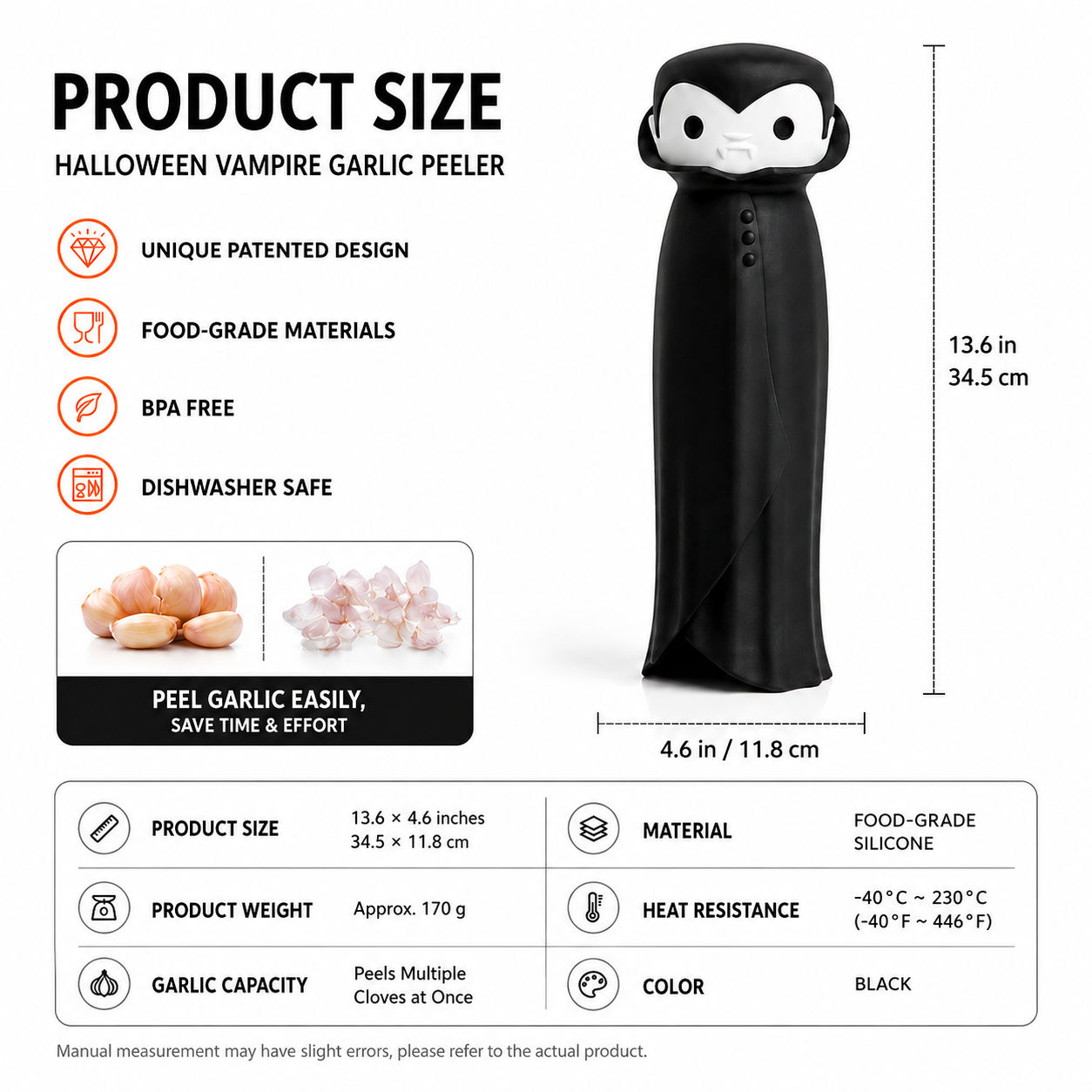 Unleash Some Bite-Sized Kitchen Fun with This Vampire Garlic Peeler – A Quirky Halloween-Inspired Silicone Tube That Effortlessly Strips Cloves in Seconds, Perfect for Home Cooks, Party Prep, and Gift-Giving to Garlic Lovers with a Dark Sense of Humor (Bl