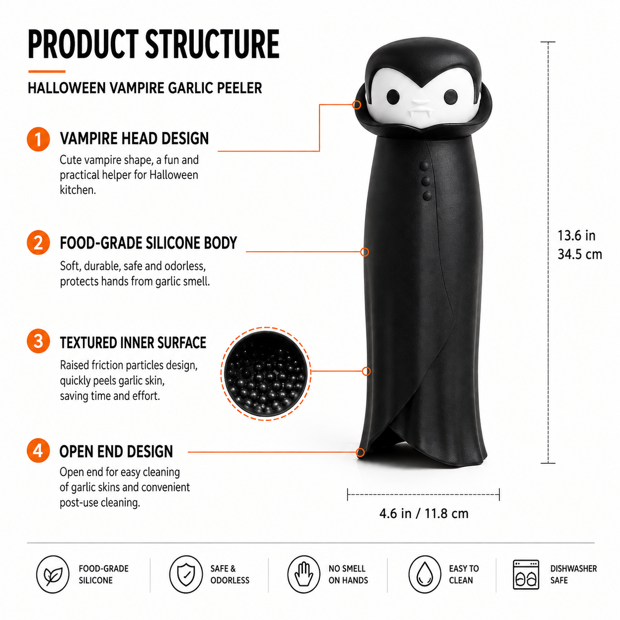 Unleash Some Bite-Sized Kitchen Fun with This Vampire Garlic Peeler – A Quirky Halloween-Inspired Silicone Tube That Effortlessly Strips Cloves in Seconds, Perfect for Home Cooks, Party Prep, and Gift-Giving to Garlic Lovers with a Dark Sense of Humor (Bl