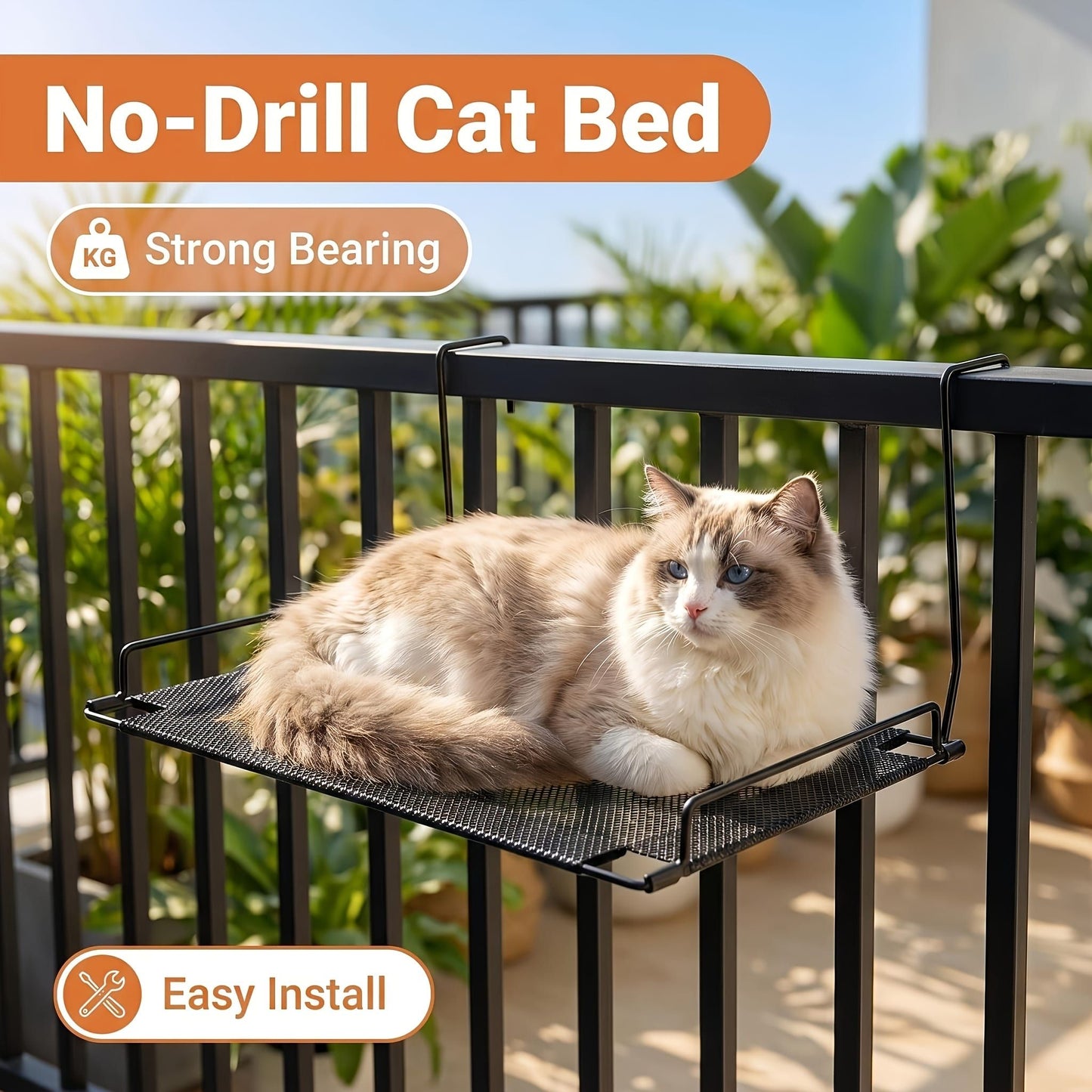 Hanging Cat Hammock for Radiator, Window, Balcony & Shelf – No-Drill Pet Bed with Breathable Mesh, Sturdy Metal Frame, and Raised Edges for Secure Lounging (Black)