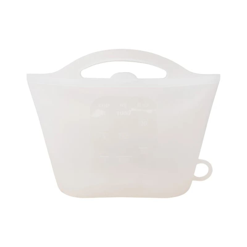 Reusable Silicone Food Storage Bag with Convenient Carry Handle, Leakproof Seal, 1000ml Capacity — Ideal for Storing Snacks, Grains, Fruits, Veggies, and More in Fridge, Freezer, or On-the-Go (White)