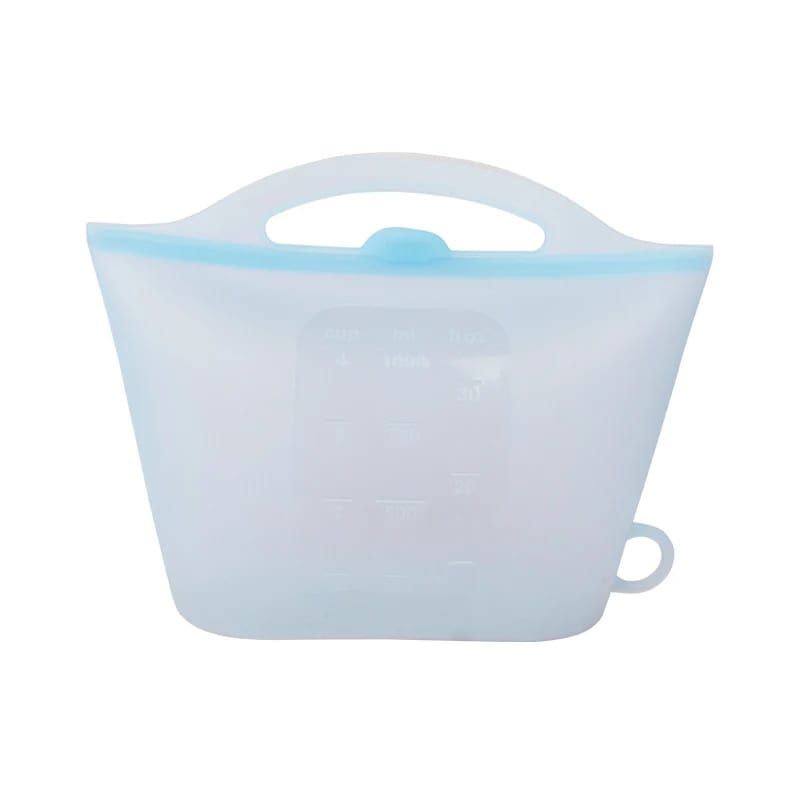 Reusable Silicone Food Storage Bag with Convenient Carry Handle, Leakproof Seal, 1000ml Capacity — Ideal for Storing Snacks, Grains, Fruits, Veggies, and More in Fridge, Freezer, or On-the-Go (White)