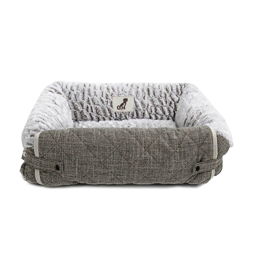 Convertible 2-in-1 Pet Sofa Bed & Mat, Self-Warming Plush Fabric, Foldable Puppy & Cat Cuddler with Bolster Pillows, Soft Cozy Blanket-Style Mat for Small to Medium Pets (Grey)