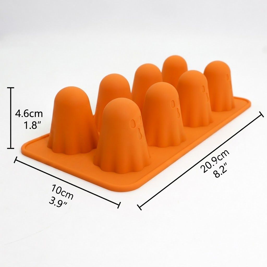 Spooky Halloween Ghost Silicone Mold – Create 8 Adorable Ghost-Shaped Chocolates, Jell-O Shots, Ice Cubes and Party Treats with Non-Stick Flexibility for Festive Kitchen Fun (1PCS)
