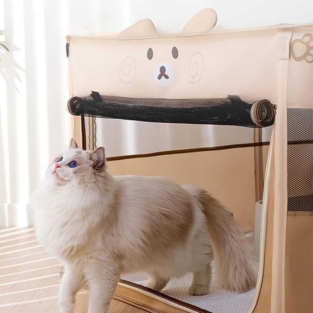 Foldable Pet Playpen with Zippered Top, Portable Cat Whelping Box & Puppy Kennel for Indoor/Outdoor Use, Easy Assembly, Multi-Functional Tent for Small Pets (Brown-M)