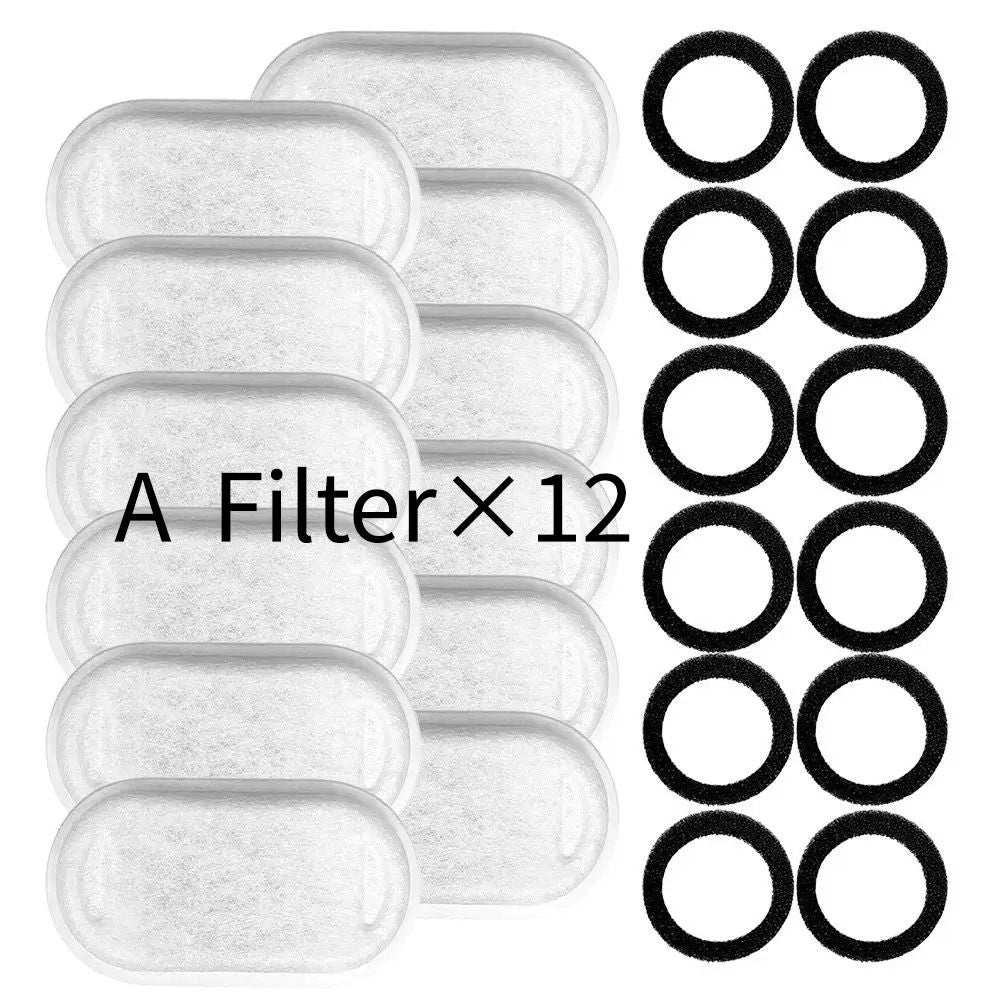 Replacement Pet Water Fountain Filter Kit with Runway Filter, Round Foam, and Square Activated Carbon Pad for Clean, Fresh Drinking Water for Cats and Dogs (A Filter×8)