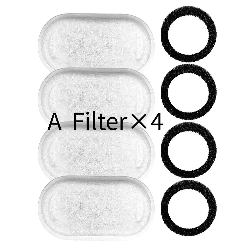 Replacement Pet Water Fountain Filter Kit with Runway Filter, Round Foam, and Square Activated Carbon Pad for Clean, Fresh Drinking Water for Cats and Dogs (B Filter×4)