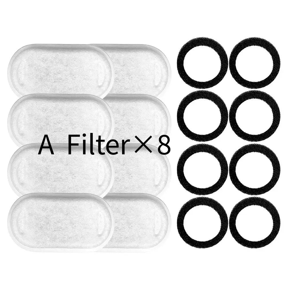 Replacement Pet Water Fountain Filter Kit with Runway Filter, Round Foam, and Square Activated Carbon Pad for Clean, Fresh Drinking Water for Cats and Dogs (B Filter×4)