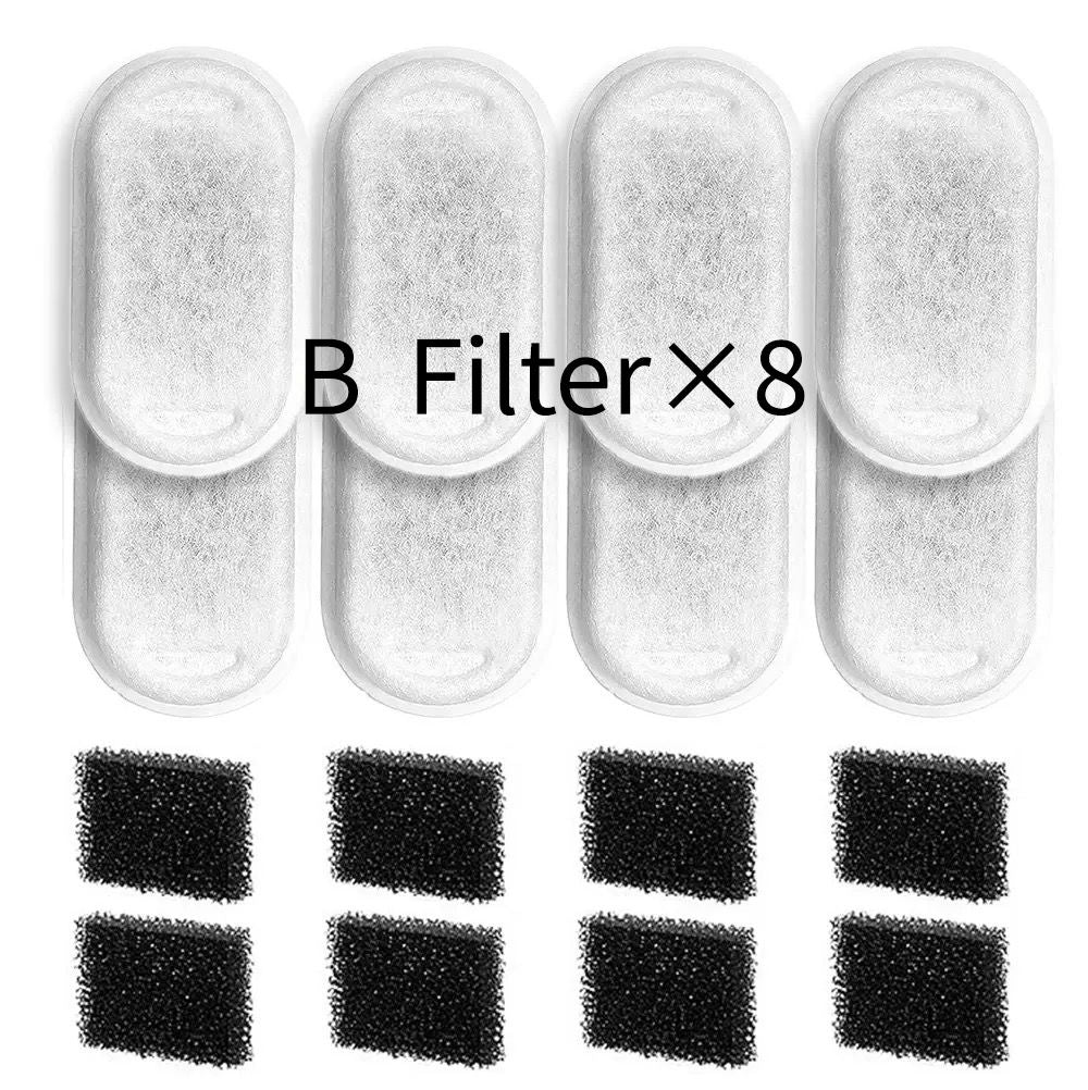 Replacement Pet Water Fountain Filter Kit with Runway Filter, Round Foam, and Square Activated Carbon Pad for Clean, Fresh Drinking Water for Cats and Dogs (B Filter×4)