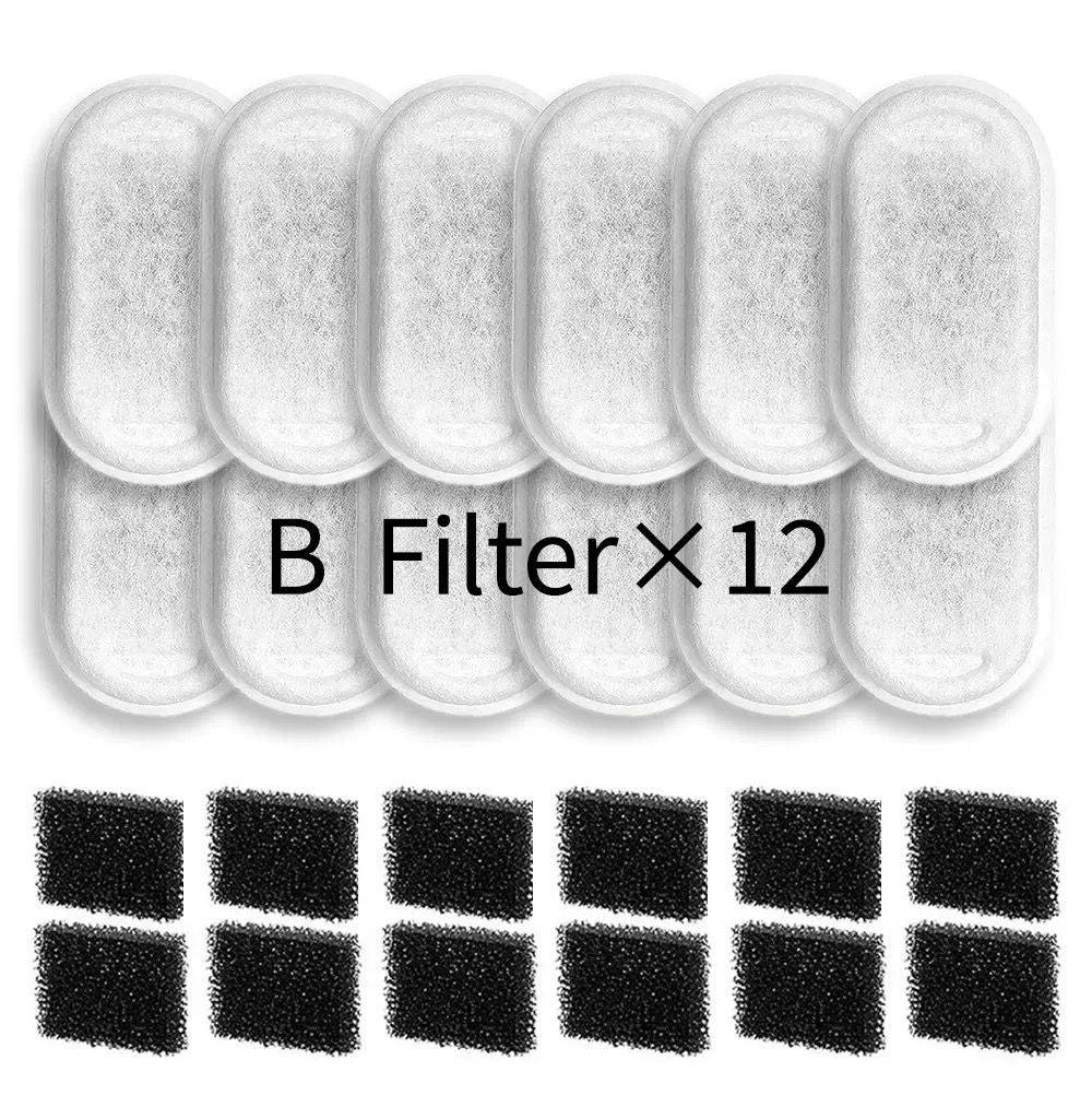 Replacement Pet Water Fountain Filter Kit with Runway Filter, Round Foam, and Square Activated Carbon Pad for Clean, Fresh Drinking Water for Cats and Dogs (B Filter×4)