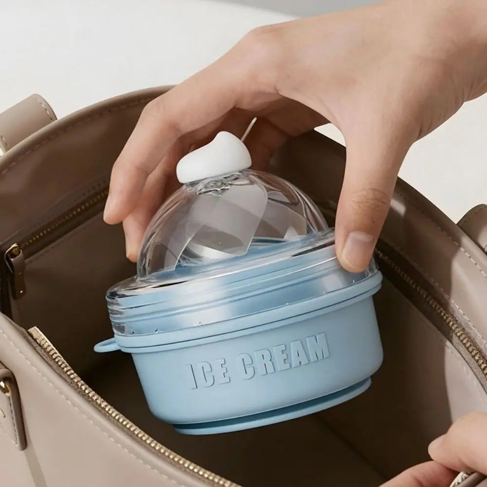 Silicone Ice Cream Cone Ice Cube Tray & Collapsible Cup – Make Sphere Ice Balls Easily, One-Click Release, Portable Reusable Freezer Mold for Smoothies, Juices, Cocktails and Outdoor Camping Drinks (Blue)
