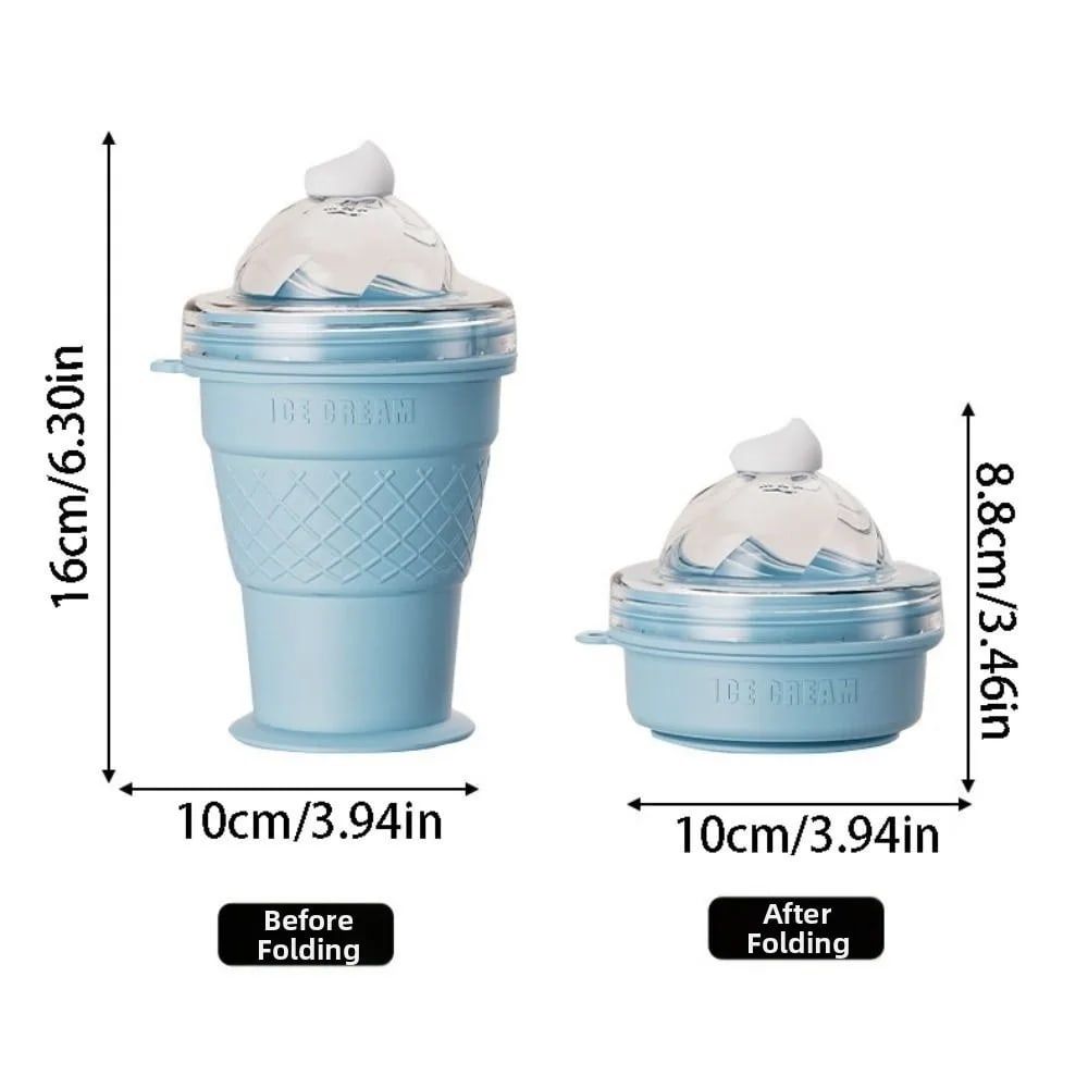 Silicone Ice Cream Cone Ice Cube Tray & Collapsible Cup – Make Sphere Ice Balls Easily, One-Click Release, Portable Reusable Freezer Mold for Smoothies, Juices, Cocktails and Outdoor Camping Drinks (Green)