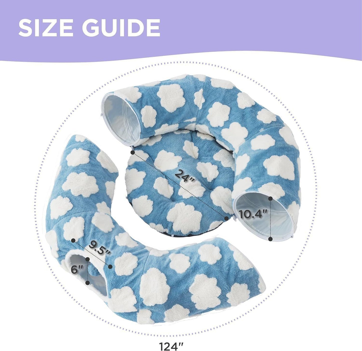 2-in-1 Plush Donut Cat Tunnel Bed, Checkered Pattern Pet Cave with Interactive Hanging Ball, Non-Slip Bottom, Foldable Design for Indoor Cats and Kittens (Blue)