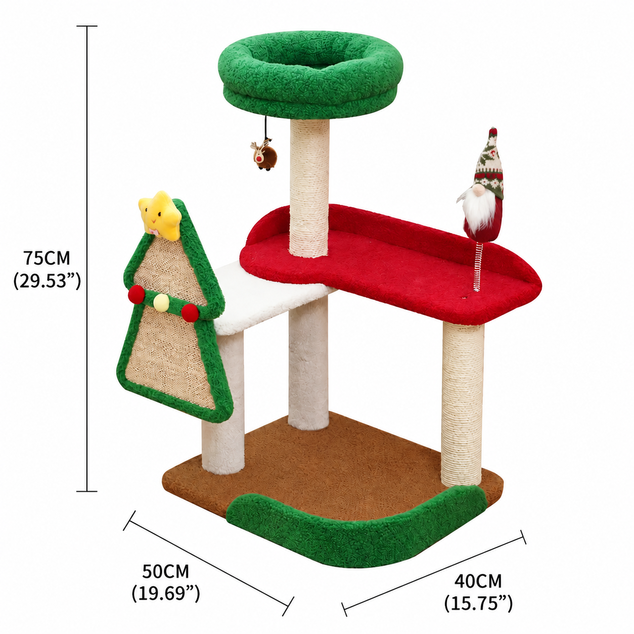 Festive Christmas Cat Tree with Multi-Level Scratching Posts, Cozy Top Perch, and Dangling Toys – A Holiday-Themed Play Center That Brings Seasonal Cheer While Satisfying Your Cat's Natural Instincts to Climb, Scratch, and Lounge (50*40*75CM)