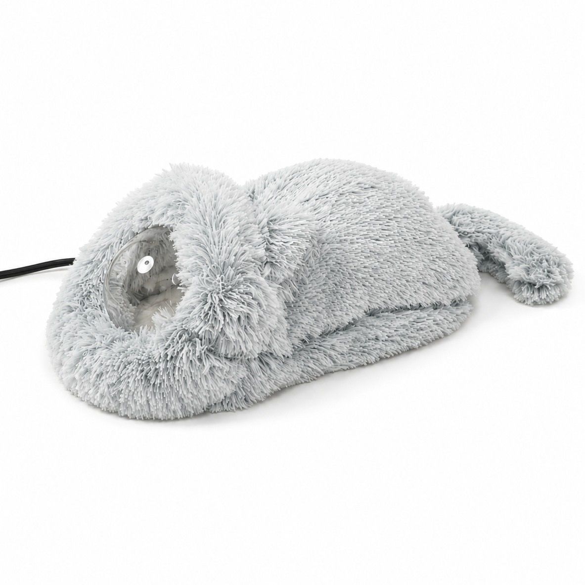 Cozy Heated Two-in-One Plush Cat Cave Bed with USB-Powered Warming, Multi-Level Temperature Control, and Timer, Convertible from Enclosed House to Flat Mat for Year-Round Napping Indoors or on the Go (Grey)