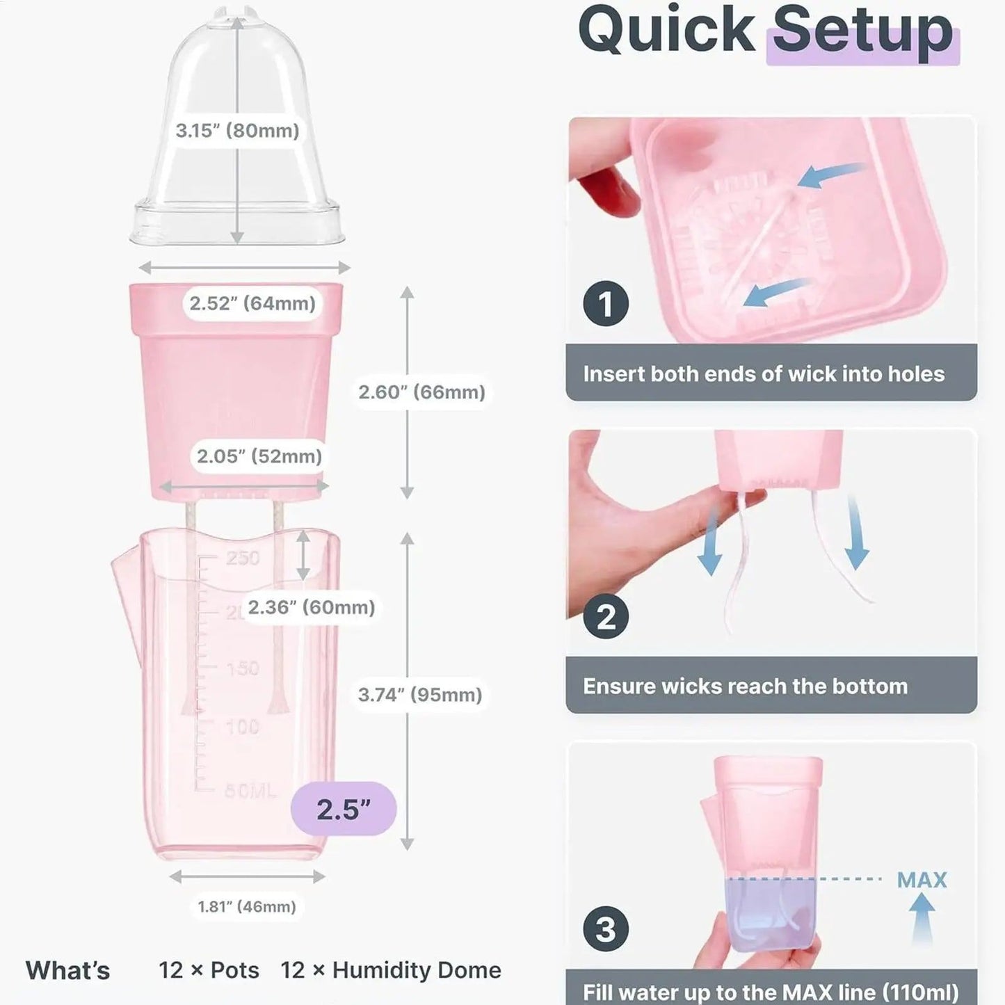 Self-Watering Square Seedling Pot with Adjustable Humidity Dome – Semi-Transparent Pink Plastic Planter for Mini Succulents, Carnivorous Plants, and Propagation, Ideal for Desks, Shelves, and Kids Gardening (8PCS)