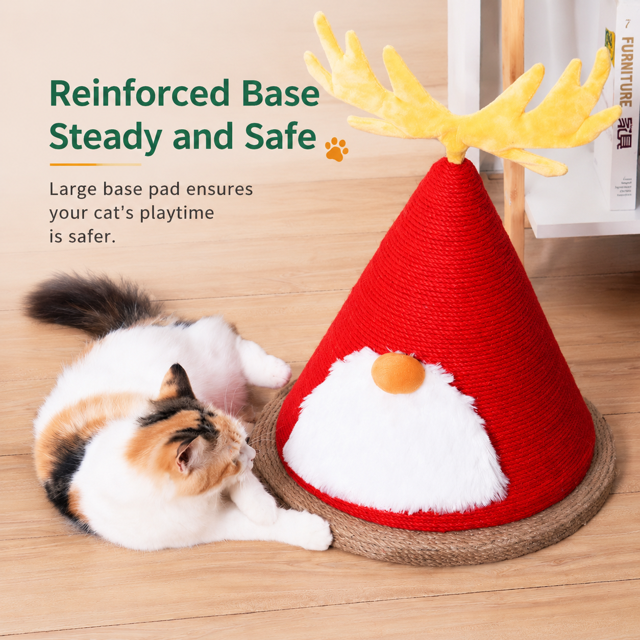 Delight Your Feline Friend with a Christmas Tree Cat Scratching Post – A Festive Conical Sisal Playground Complete with Plush Antlers, Whiskers, and a Sturdy Round Base, Perfect for Holiday Scratching, Climbing, and Home Decoration. (Red)