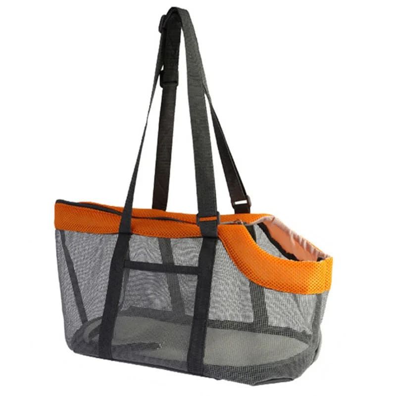 Cozy Mesh Pet Carrier for Cats and Small Dogs – Breathable, Portable Tote Bag with Wide Head Opening, Perfect for Daily Walks, Vet Visits, and Short Trips (Gray & Orange)
