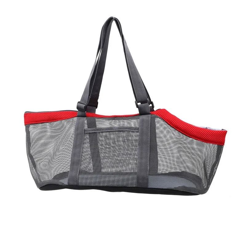 Cozy Mesh Pet Carrier for Cats and Small Dogs – Breathable, Portable Tote Bag with Wide Head Opening, Perfect for Daily Walks, Vet Visits, and Short Trips (Gray & Red)
