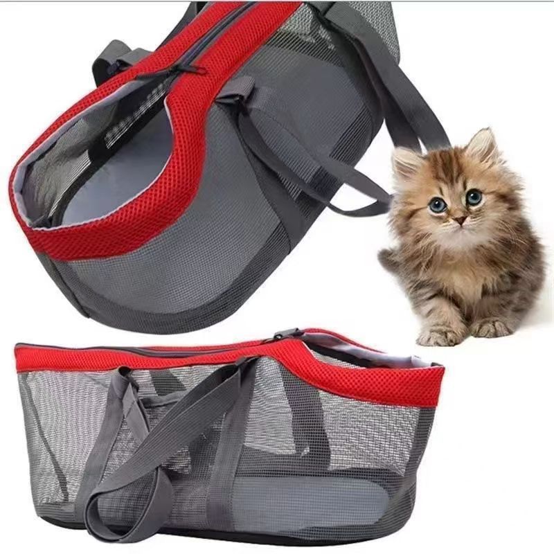 Cozy Mesh Pet Carrier for Cats and Small Dogs – Breathable, Portable Tote Bag with Wide Head Opening, Perfect for Daily Walks, Vet Visits, and Short Trips (Red & Green)