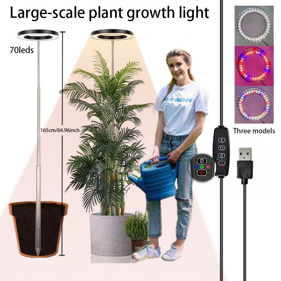 Versatile Floor Plant Grow Light with Full Spectrum LED Ring, Telescopic Stake, 3 Color Modes, 10-Level Brightness, and 3/9/12H Timer, Perfect for Indoor Potted Plants, Flowers, Succulents, Herbs, and Vegetables – USB Powered (White, 1PCS)