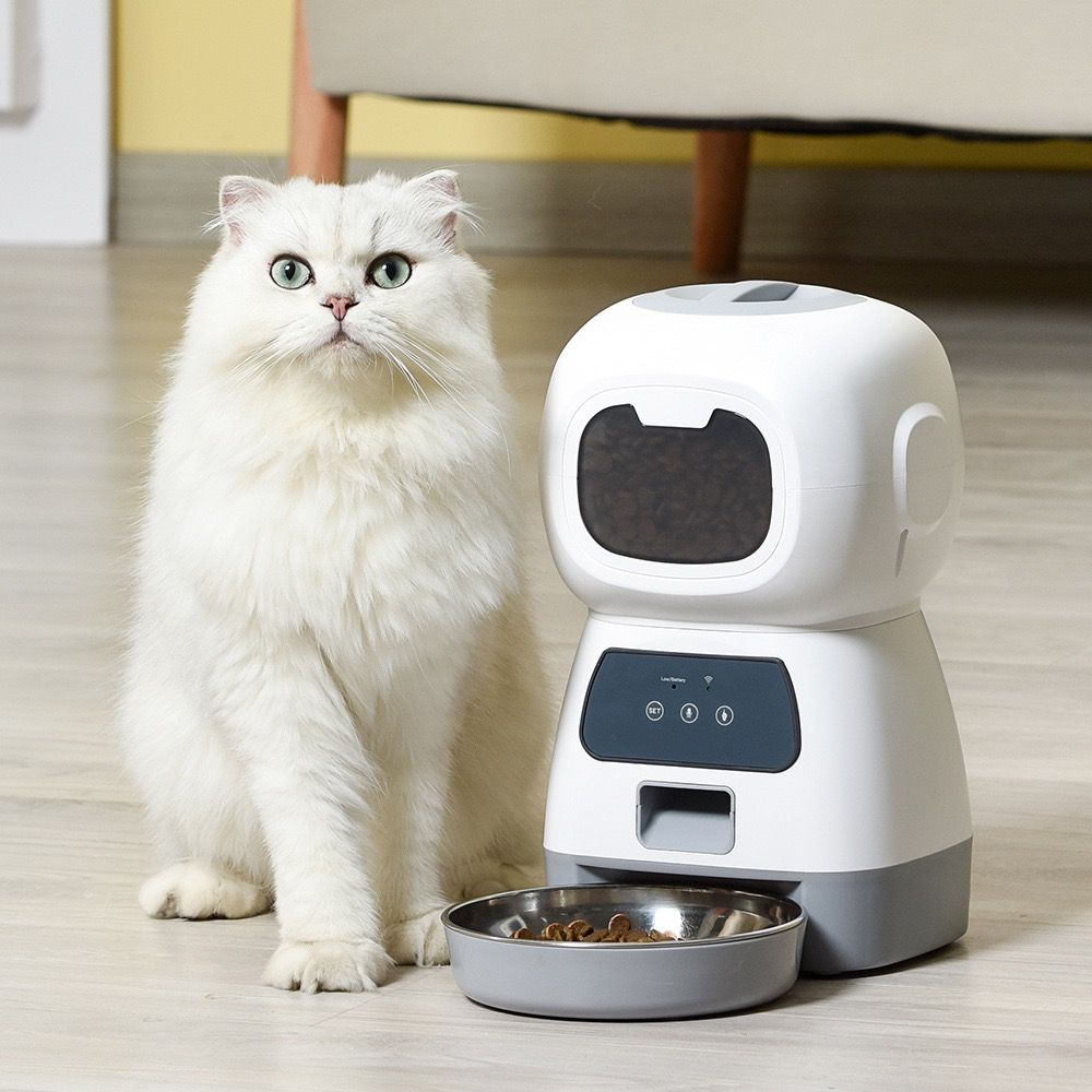 Smart Pet Automatic Feeder with 3.5L Capacity, Timed Portion Control, WiFi Remote Control, Voice Call Feature, Dual Power Supply for Cats and Small Dogs, Ideal for Indoor Use While You Are Away (B（WiFi ）)